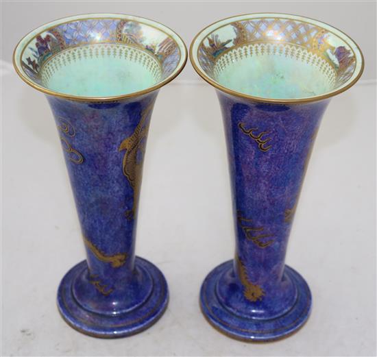 A pair of Wedgwood dragon lustre trumpet vases, 25cm